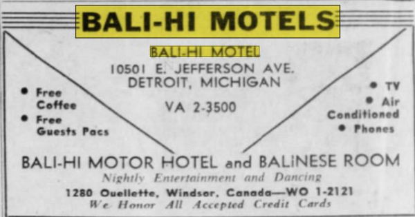 Bali-Hi Motel (Metro Lodge) - Oct 1960 Ad (newer photo)